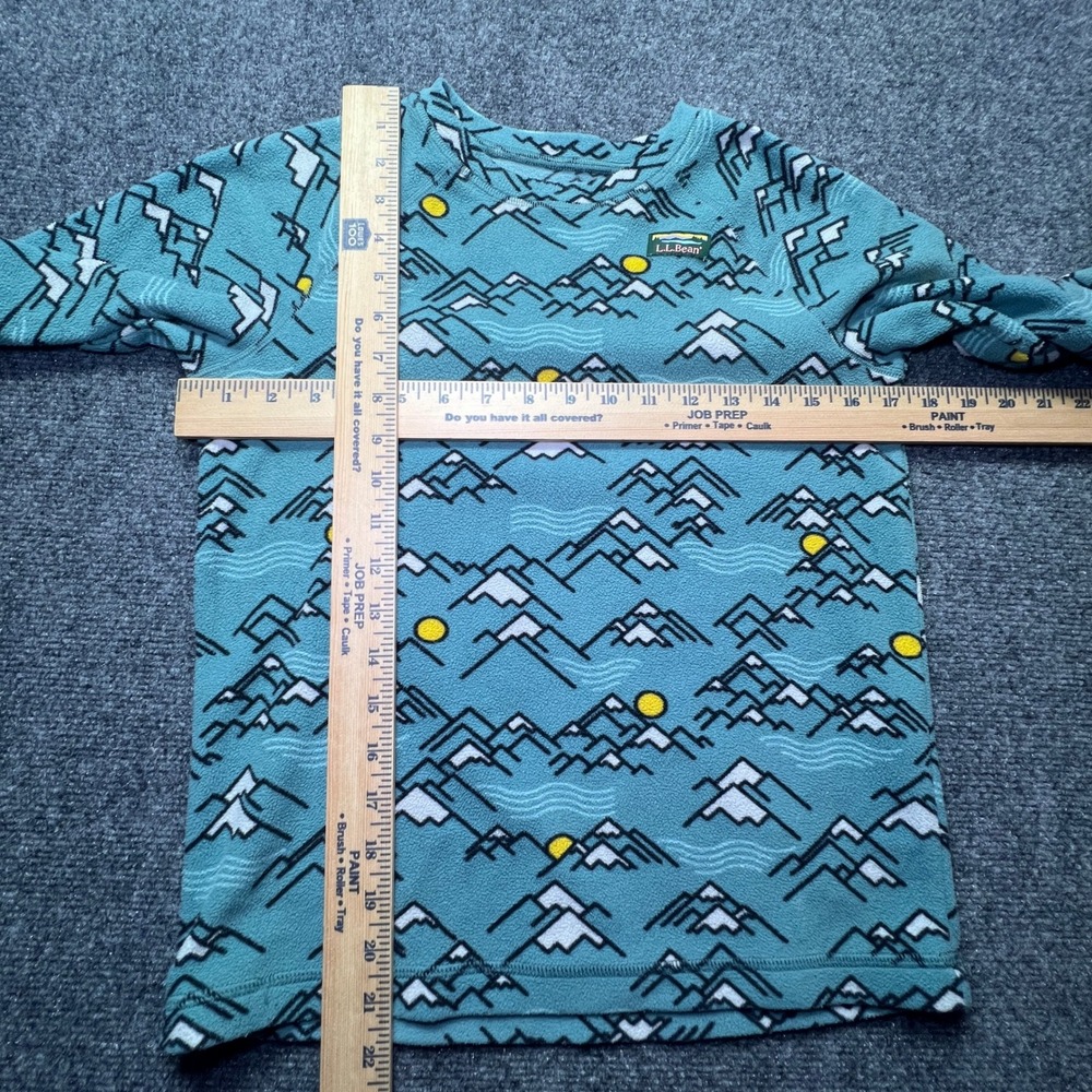LL Bean Kids Fleece Pullover Mountain Print Blue Teal Size M 10-12 Winter Ski - Picture 3 of 10
